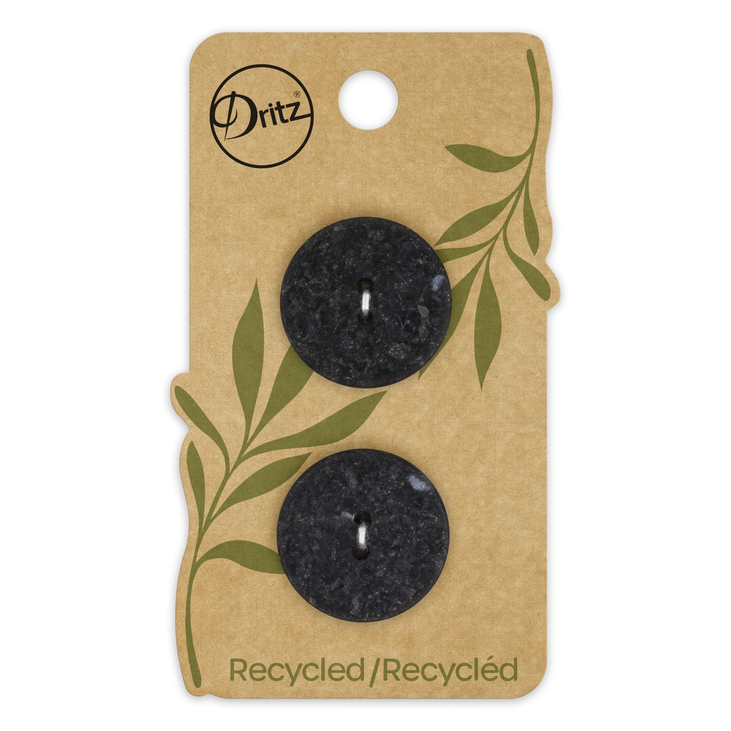 Recycled Cotton Round Button, 23mm, Black, 2 pc