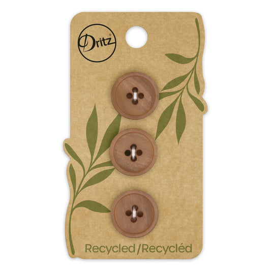 Recycled Paper Round Button, 18mm,  Beige-Camel, 3 pc