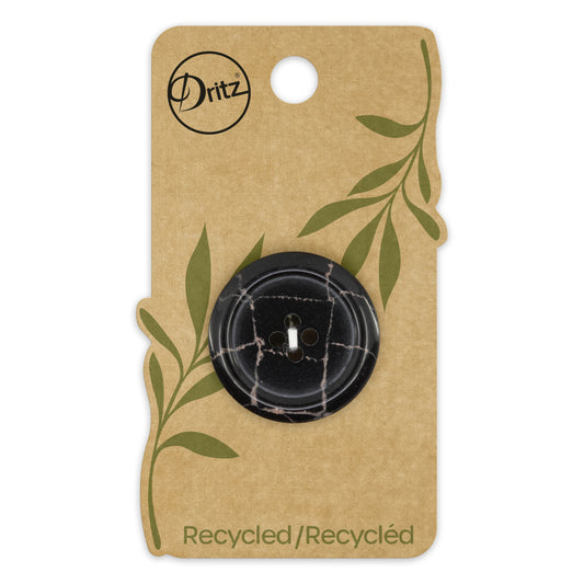 Recycled Polyester Round Button, 28mm, Black