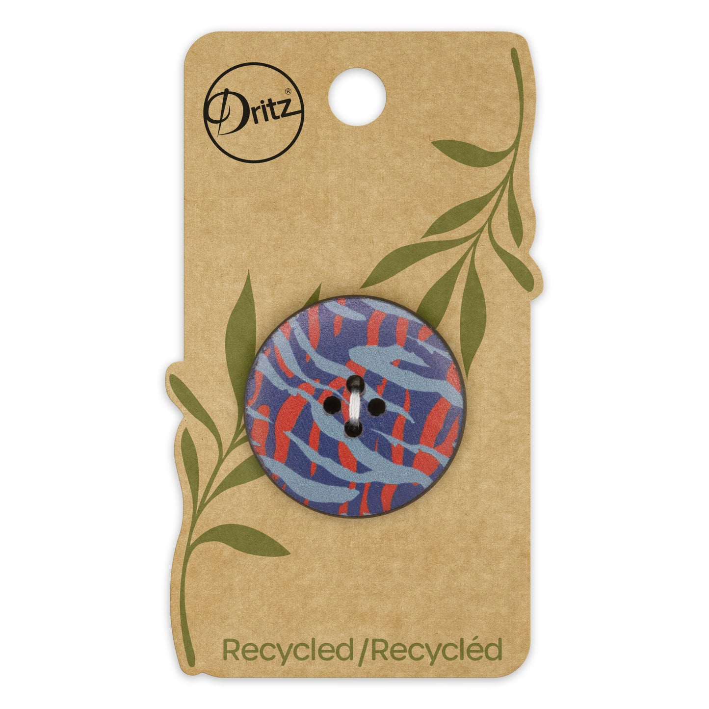 Recycled Leather Round Button, 30mm, Multicolor Print