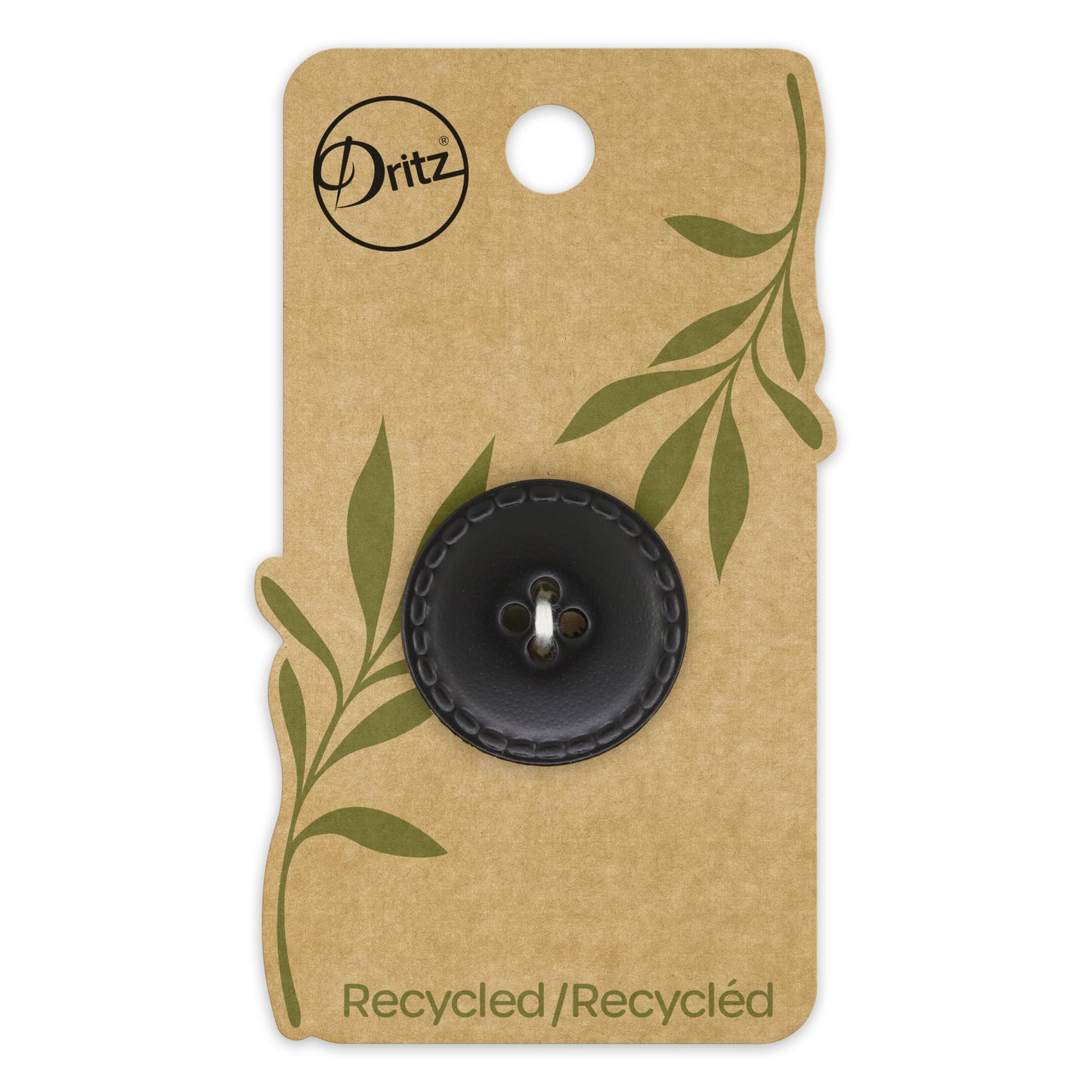 Recycled Leather Round Button, 25mm, Black