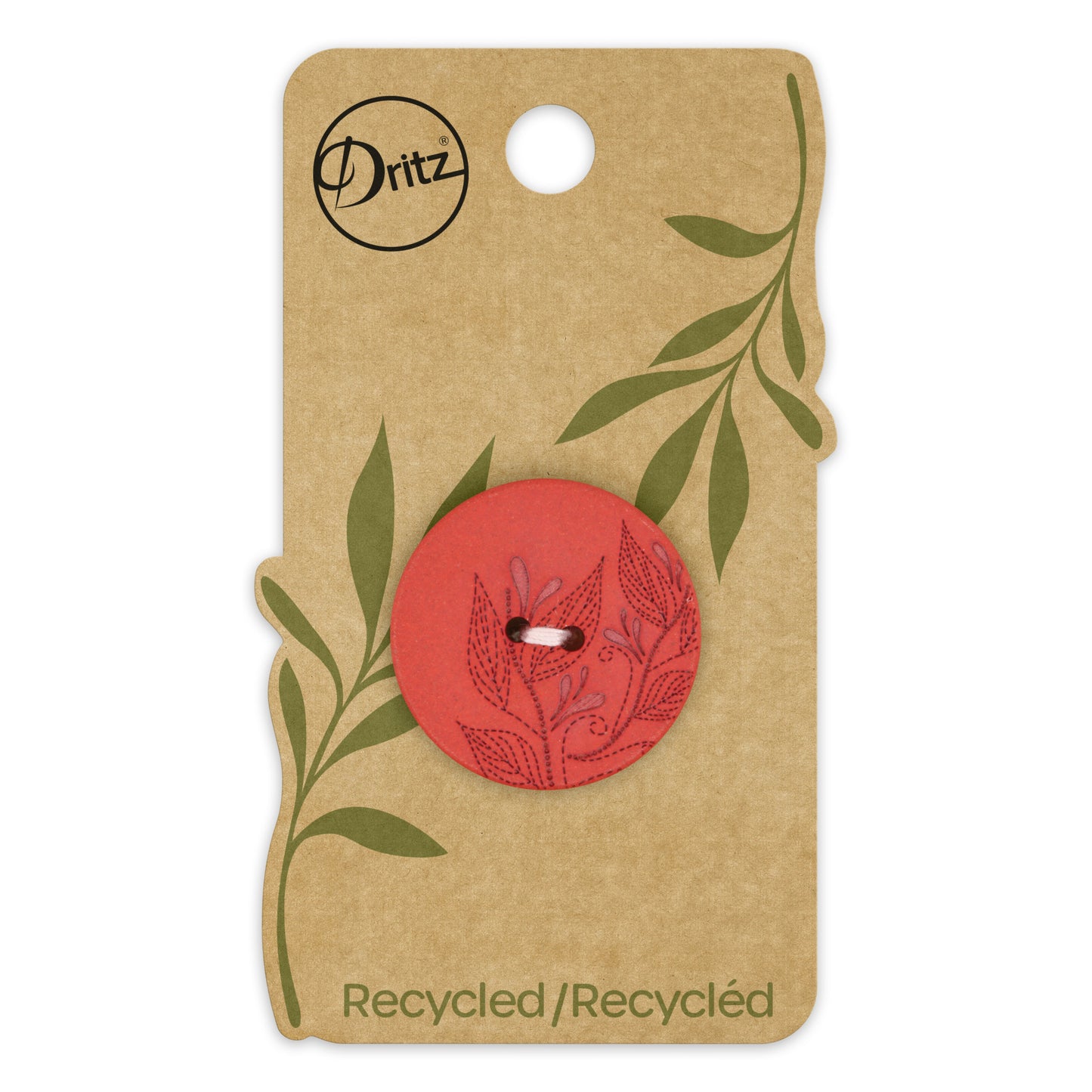 Recycled Hemp Round Floral Button, 28mm, Red