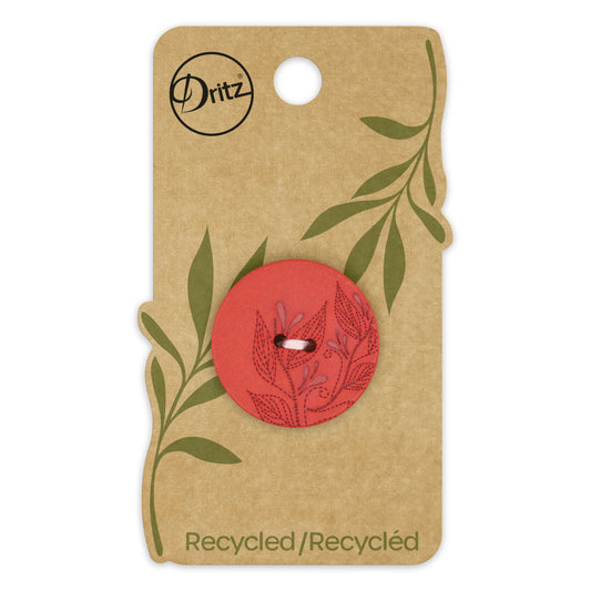 Recycled Hemp Round Floral Button, 28mm, Red