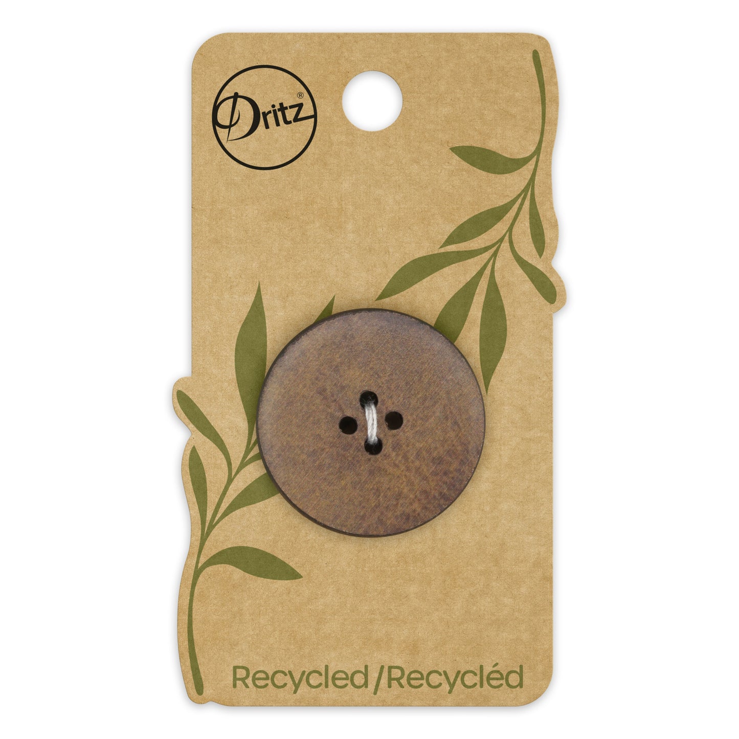 Bouton rond en cuir recyclé, 30 mm, marron