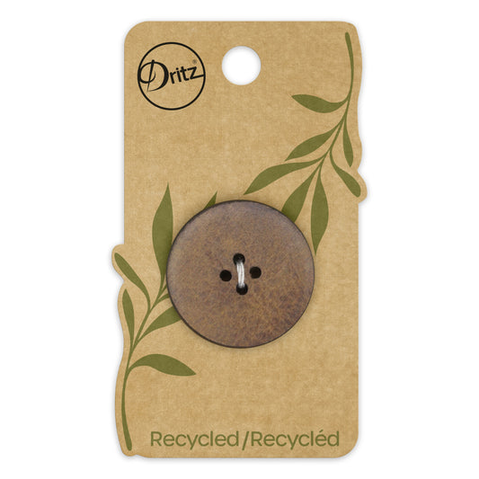 Recycled Leather Round Button, 30mm, Brown