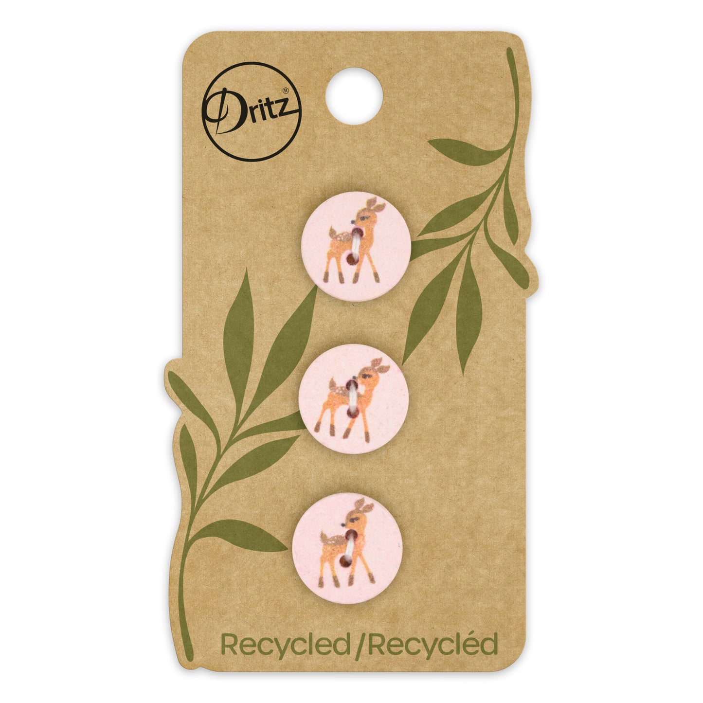 Recycled Cotton Deer Button, 15mm, Light Pink, 3 pc