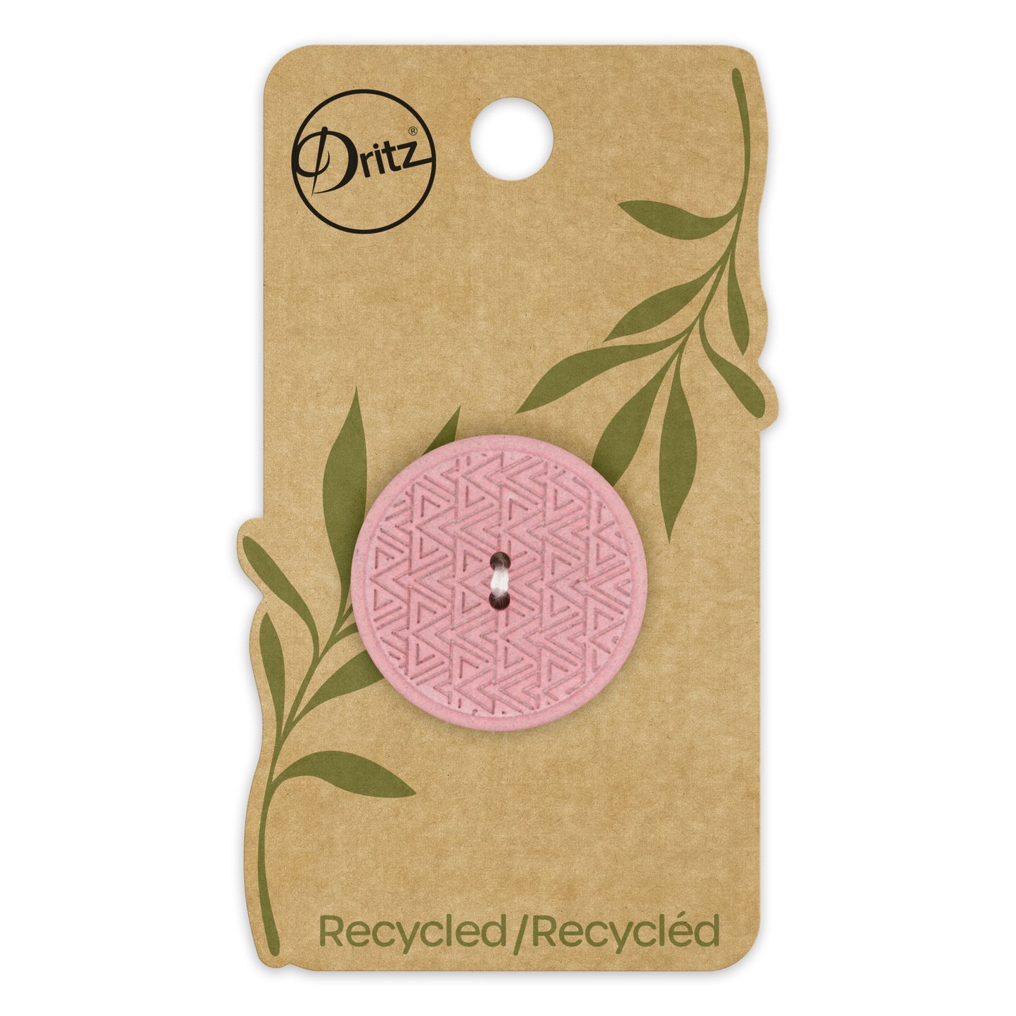 Bouton rond géométrique en chanvre recyclé, 28 mm, rose clair