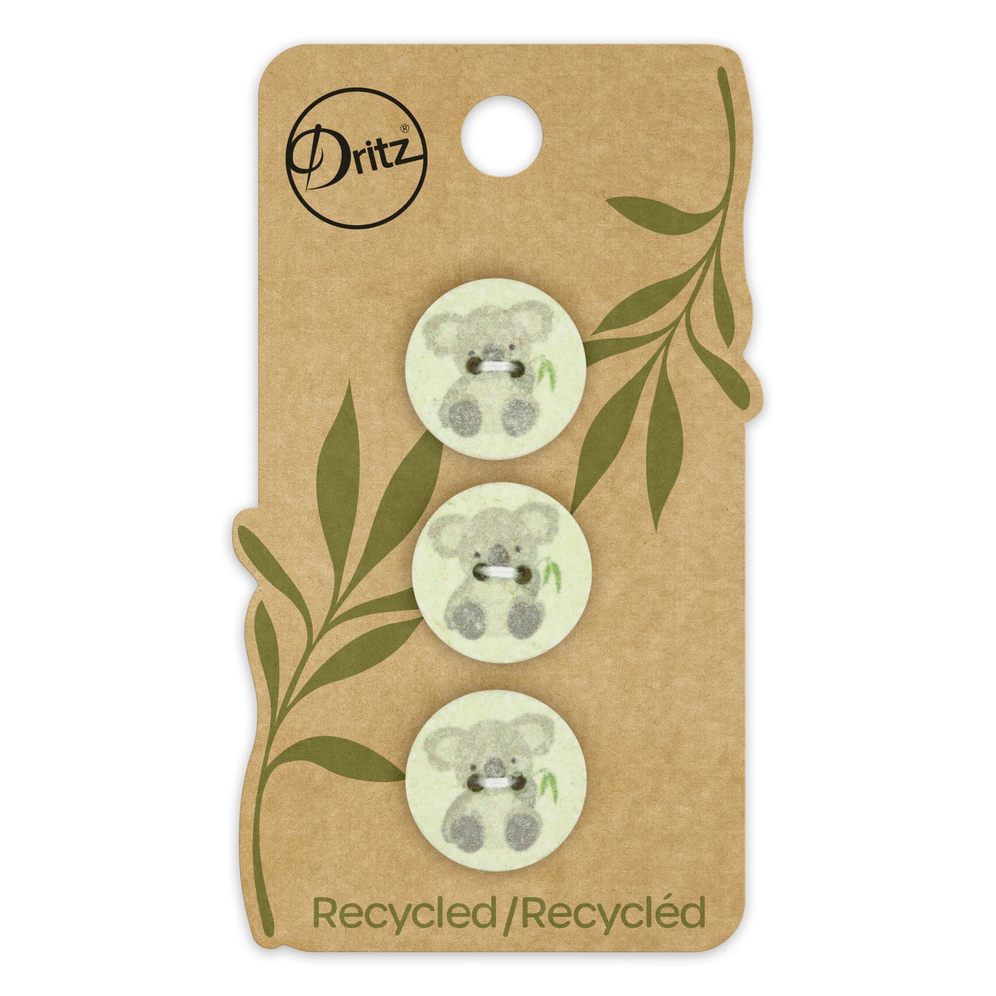 Recycled Cotton Koala Button, 18mm, Light Green, 3 pc