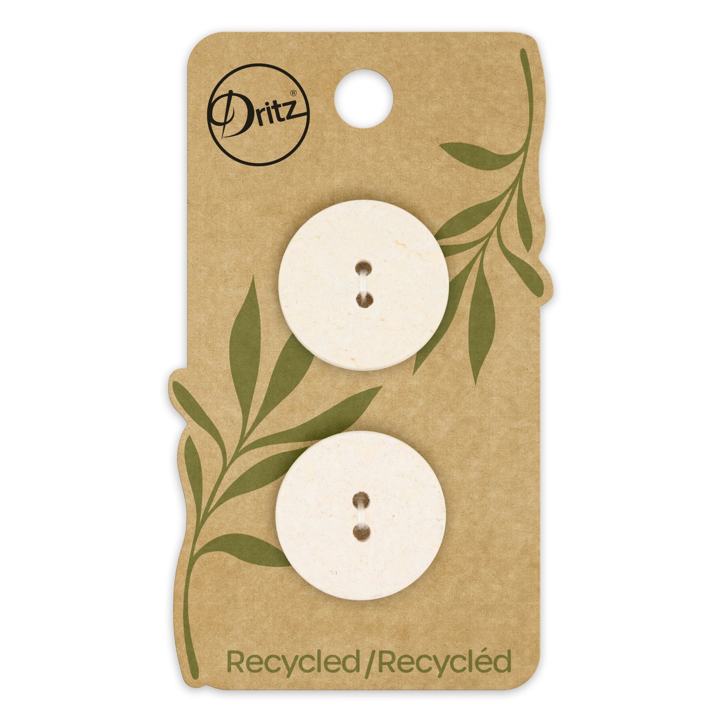 Recycled Cotton Round Button, 23mm, Natural, 2 pc