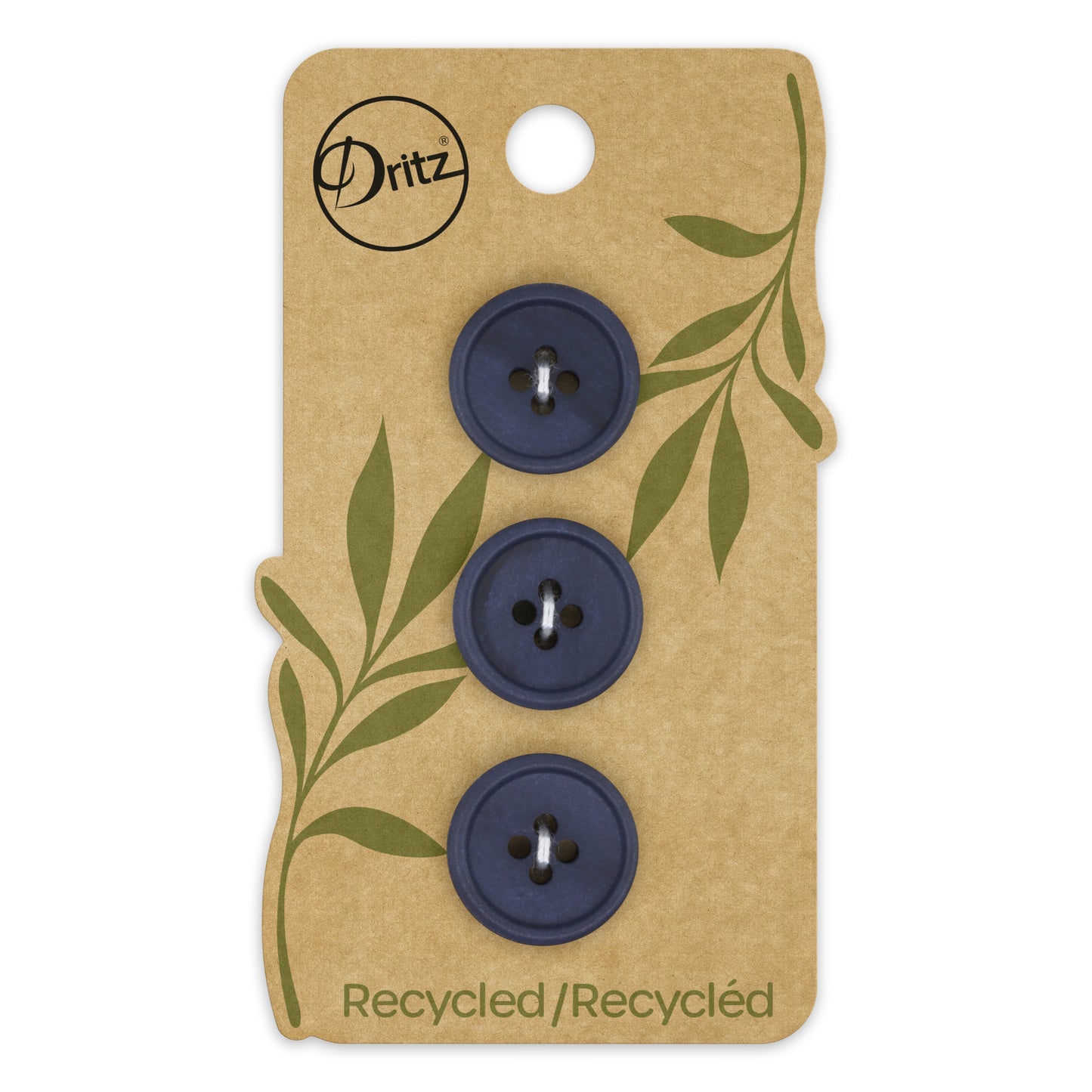 Recycled Paper Round Button, 18mm, Dark Blue, 3 pc