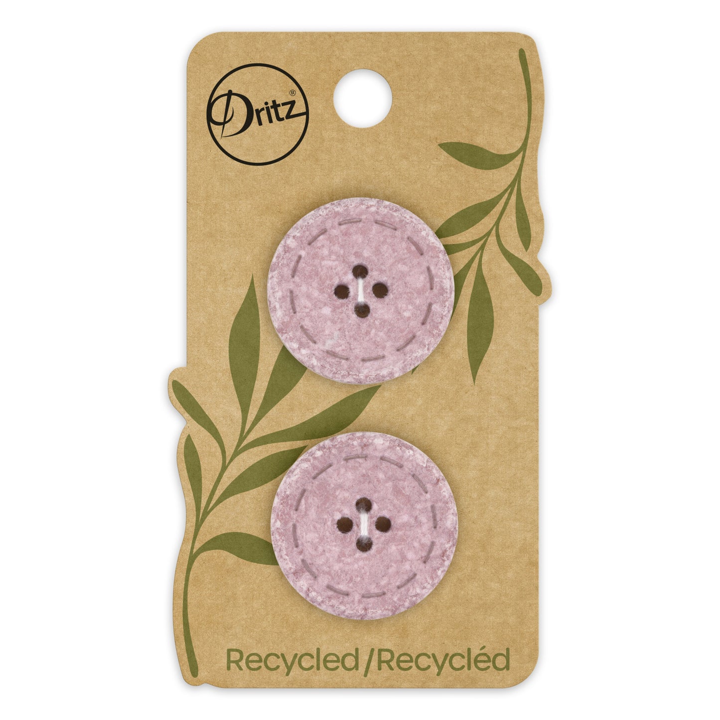 Recycled Cotton Round Stitch Button, 25mm, Mauve, 2 pc