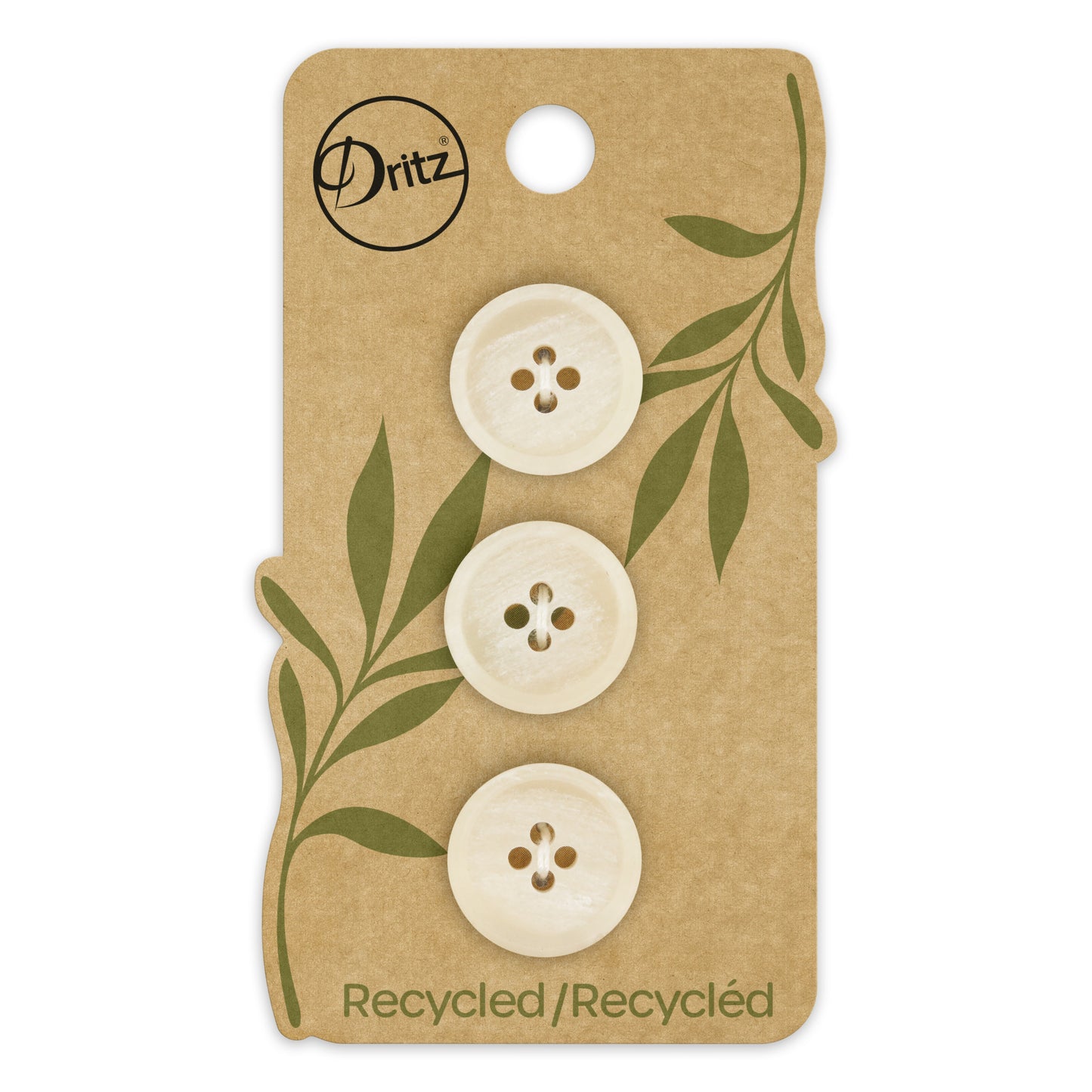 Recycled Paper Round Button, 18mm, Natural, 3 pc