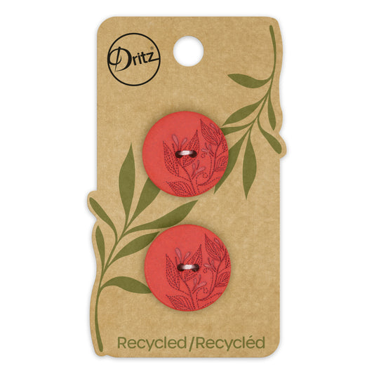 Recycled Hemp Round Floral Button, 23mm, Red, 2 pc