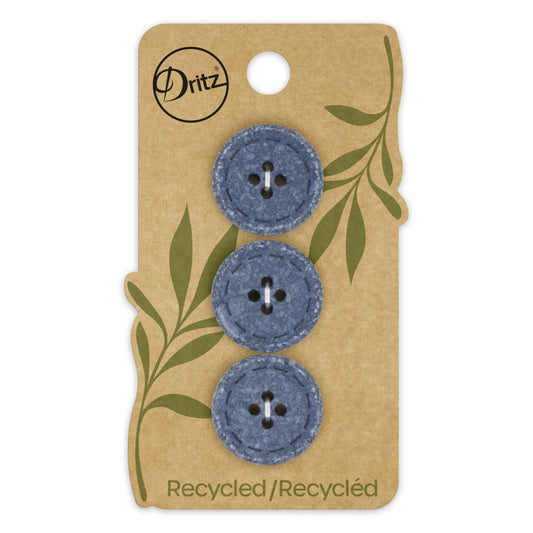 Recycled Cotton Round Stitch Button, 20mm, Blue, 3 pc