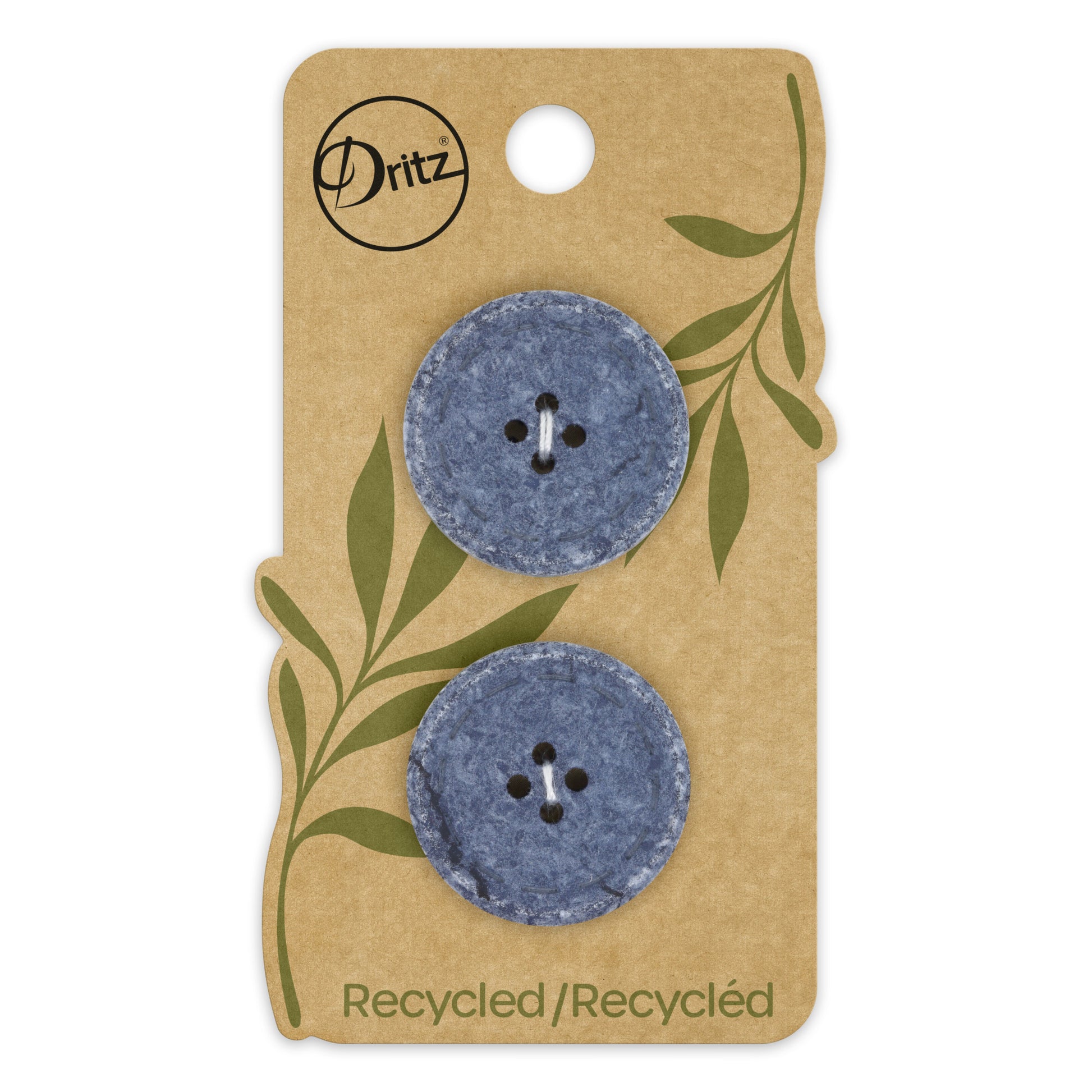 Recycled Cotton Round Stitch Button, 25mm, Blue, 2 pc