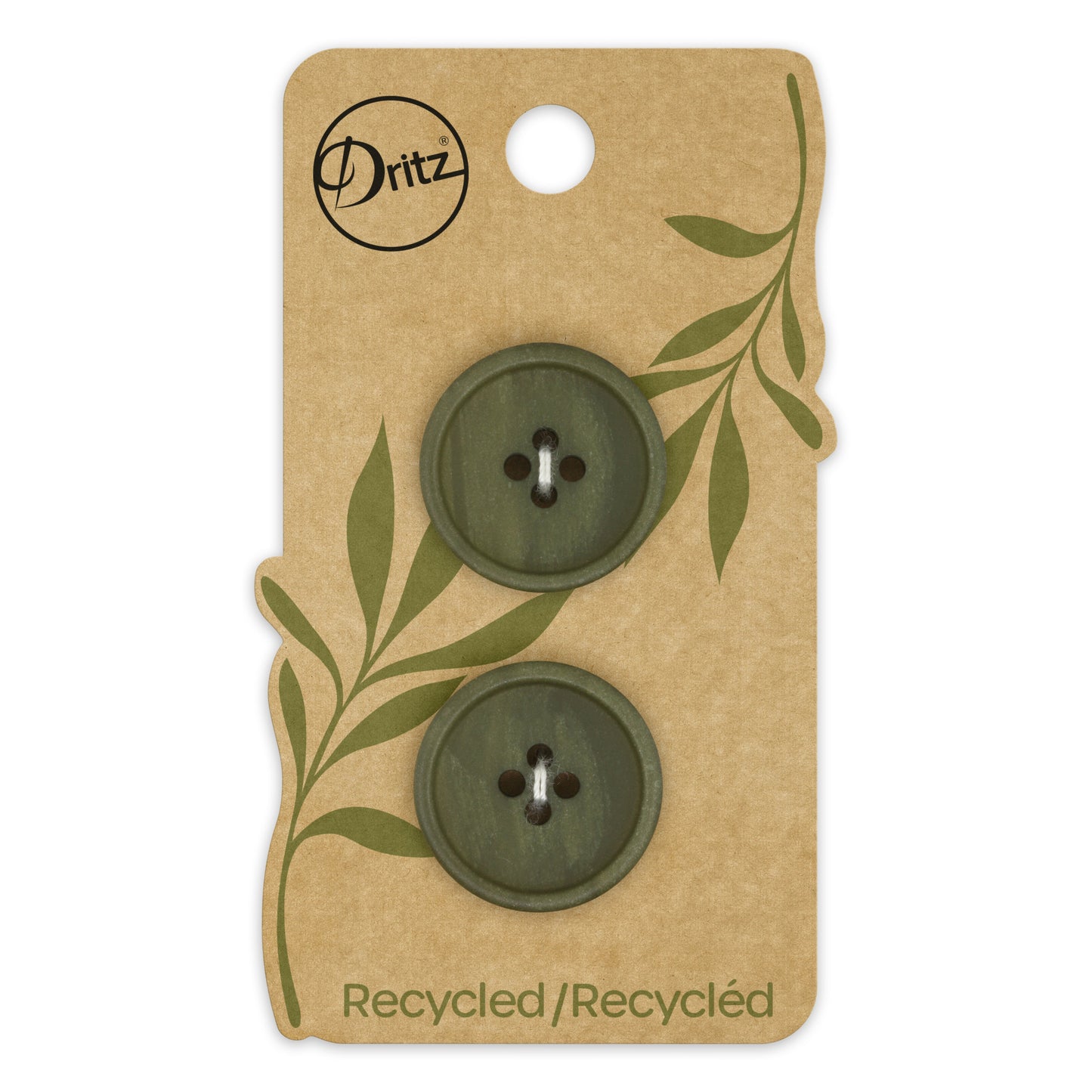 Recycled Paper Round Button, 23mm, Dark Olive, 2 pc