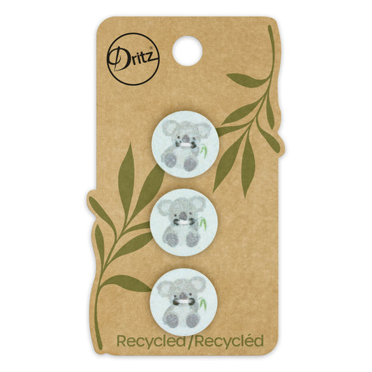 Recycled Cotton Koala Button, 18mm, Light Blue, 3 pc